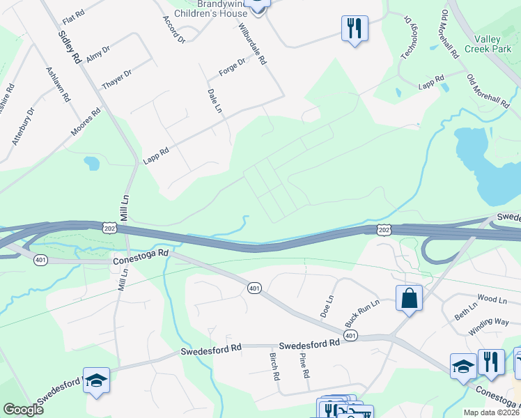 map of restaurants, bars, coffee shops, grocery stores, and more near 272 Lapp Road in Malvern