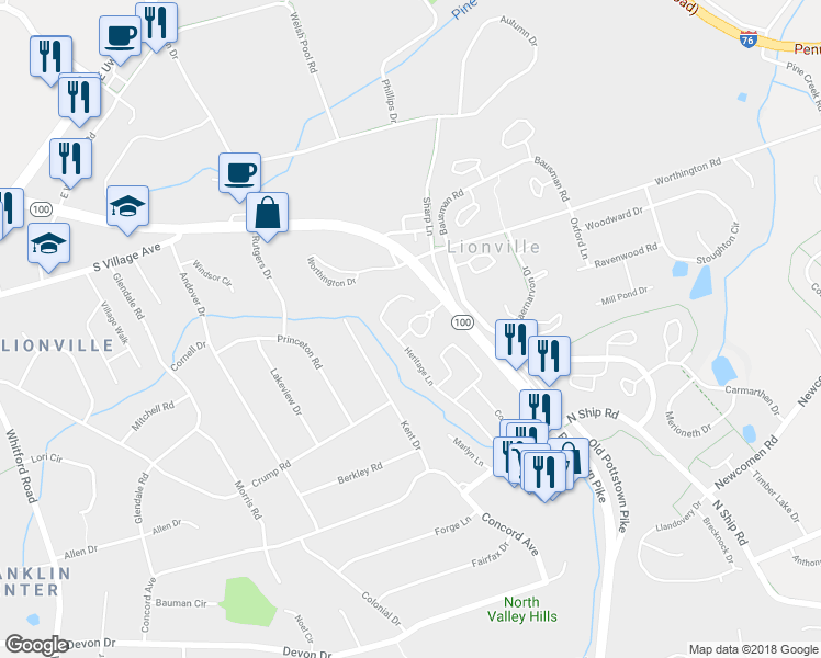 map of restaurants, bars, coffee shops, grocery stores, and more near 400 Cadwalder Circle in Exton