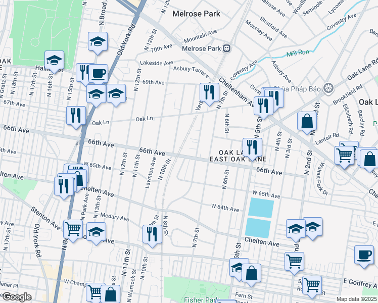 map of restaurants, bars, coffee shops, grocery stores, and more near 6610 North 8th Street in Philadelphia