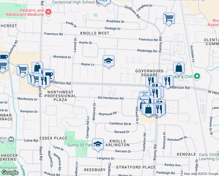 map of restaurants, bars, coffee shops, grocery stores, and more near 4655 Orwell Drive in Columbus