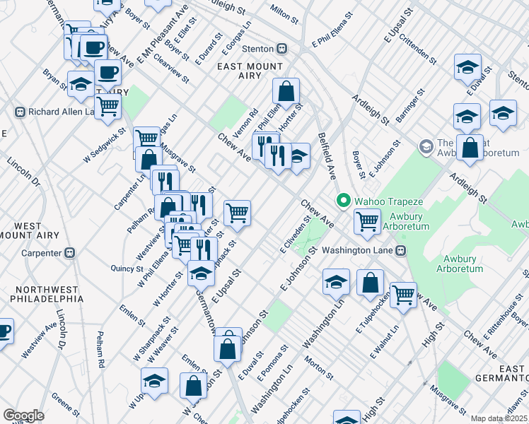 map of restaurants, bars, coffee shops, grocery stores, and more near 224 East Sharpnack Street in Philadelphia