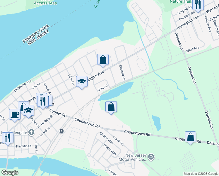 map of restaurants, bars, coffee shops, grocery stores, and more near 18 Edwards Avenue in Delanco