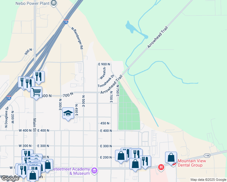 map of restaurants, bars, coffee shops, grocery stores, and more near 702 North 700 East in Payson