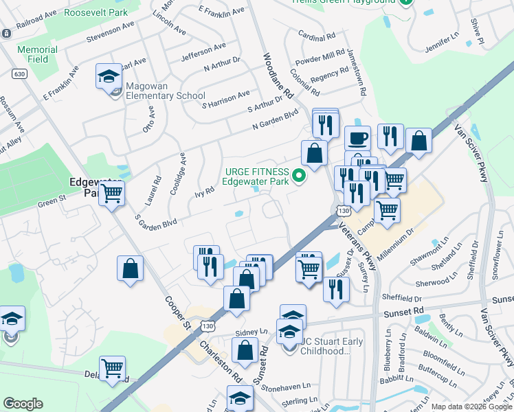 map of restaurants, bars, coffee shops, grocery stores, and more near 116 Alexander Road in Beverly