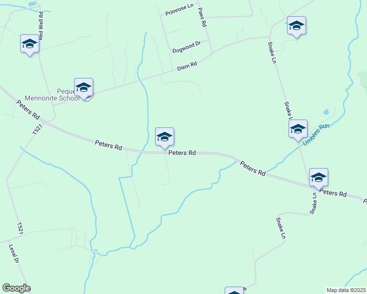map of restaurants, bars, coffee shops, grocery stores, and more near Peters Road in Lancaster County