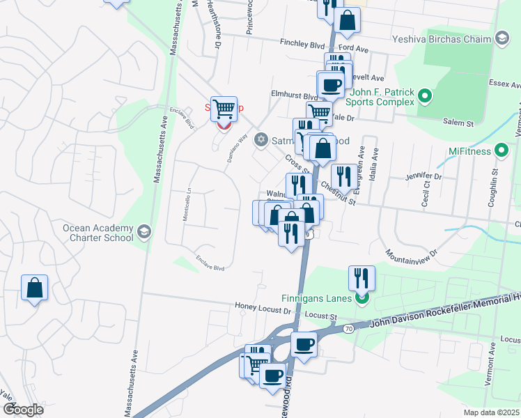 map of restaurants, bars, coffee shops, grocery stores, and more near 116 Walnut Avenue in Lakewood