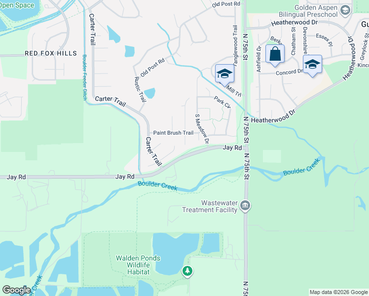 map of restaurants, bars, coffee shops, grocery stores, and more near 4310 Pali Way in Boulder