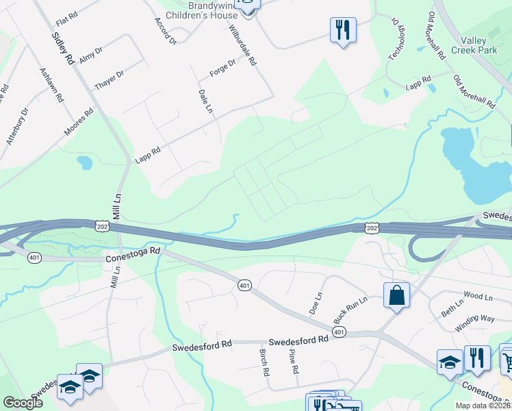 map of restaurants, bars, coffee shops, grocery stores, and more near 272 Lapp Road in Malvern