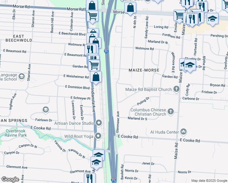 map of restaurants, bars, coffee shops, grocery stores, and more near 4316 Glenmawr Avenue in Columbus