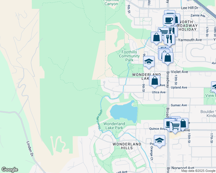 map of restaurants, bars, coffee shops, grocery stores, and more near 455 Utica Avenue in Boulder