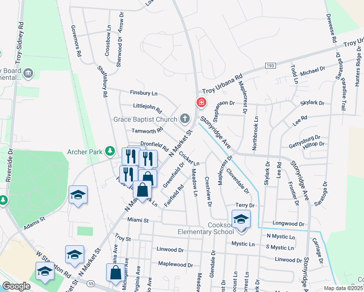map of restaurants, bars, coffee shops, grocery stores, and more near 1295 North Market Street in Troy