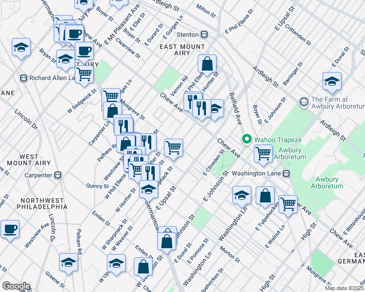 map of restaurants, bars, coffee shops, grocery stores, and more near 6609 Musgrave Street in Philadelphia