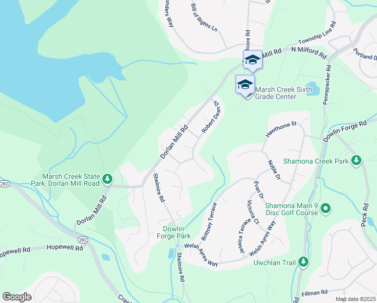 map of restaurants, bars, coffee shops, grocery stores, and more near 101 Henry Acker Circle in Downingtown