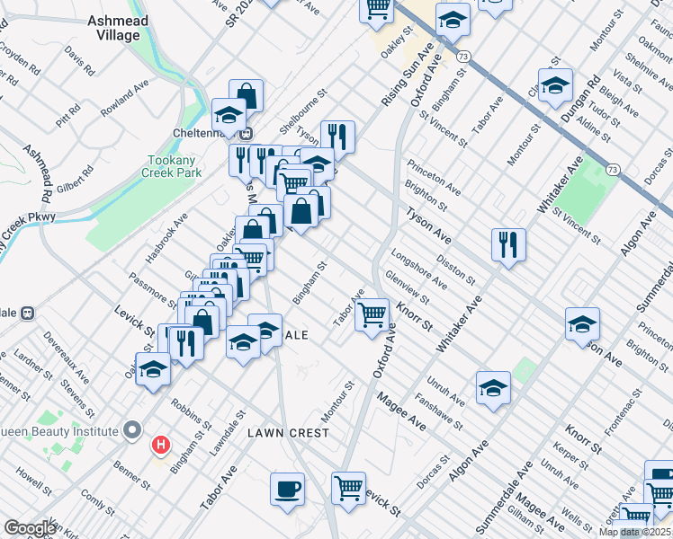 map of restaurants, bars, coffee shops, grocery stores, and more near 610 Knorr Street in Philadelphia
