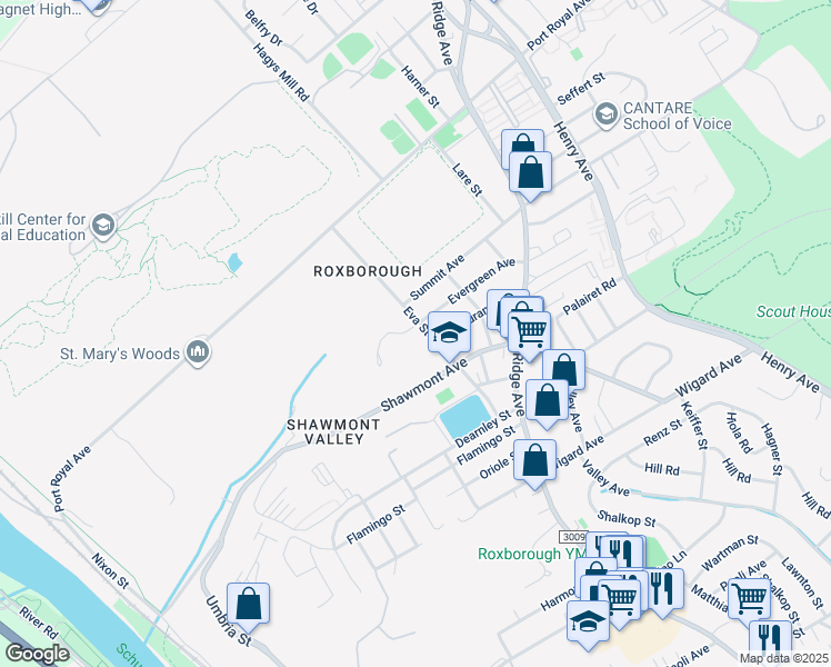 map of restaurants, bars, coffee shops, grocery stores, and more near 7826 Eva Street in Philadelphia