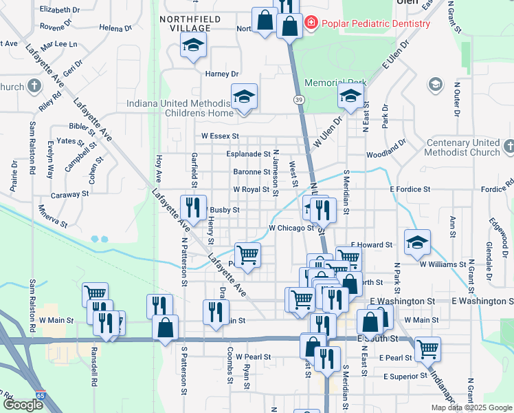 map of restaurants, bars, coffee shops, grocery stores, and more near 604 West Busby Street in Lebanon