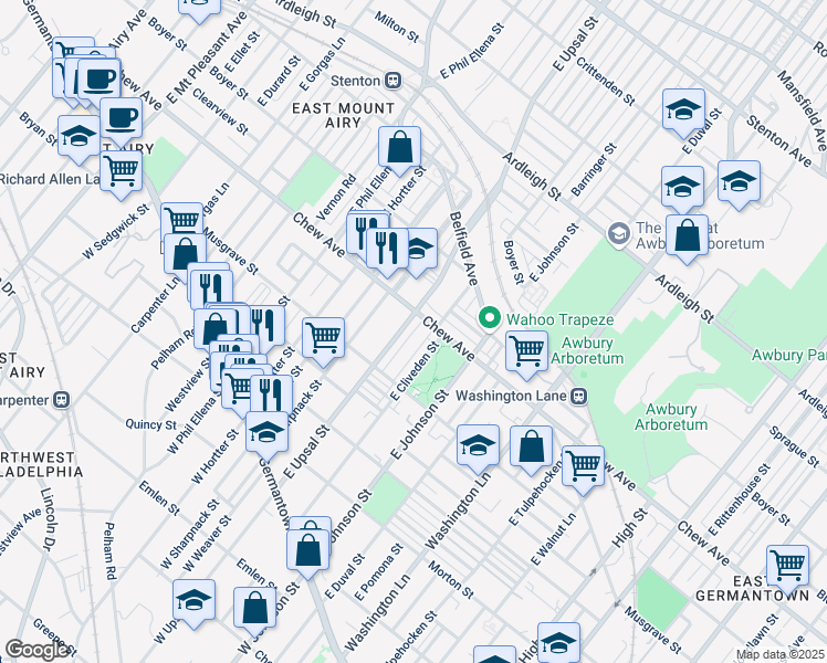 map of restaurants, bars, coffee shops, grocery stores, and more near in Philadelphia