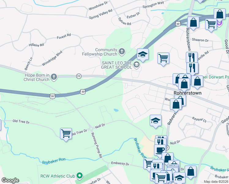 map of restaurants, bars, coffee shops, grocery stores, and more near 535 Red Maple Way in Lancaster