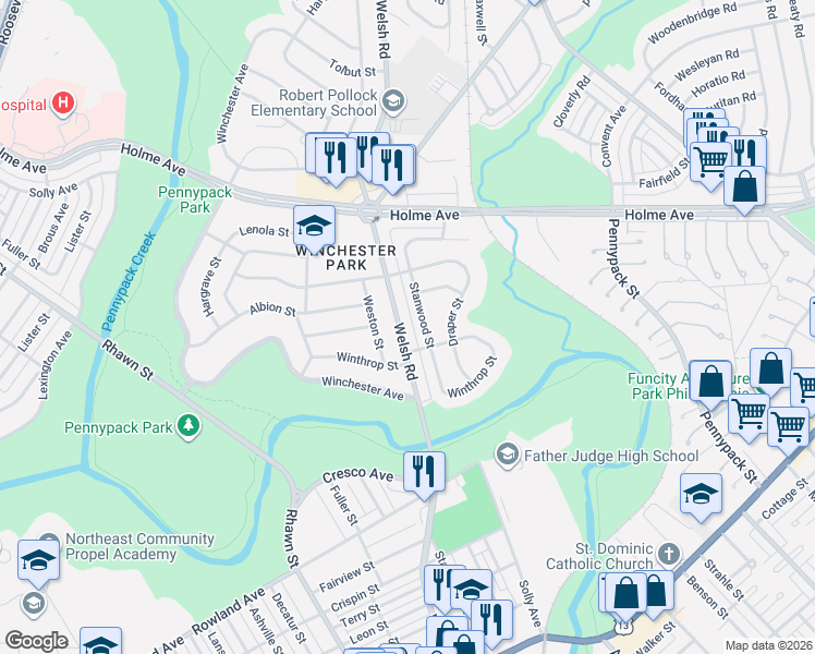 map of restaurants, bars, coffee shops, grocery stores, and more near 3129 Welsh Road in Philadelphia