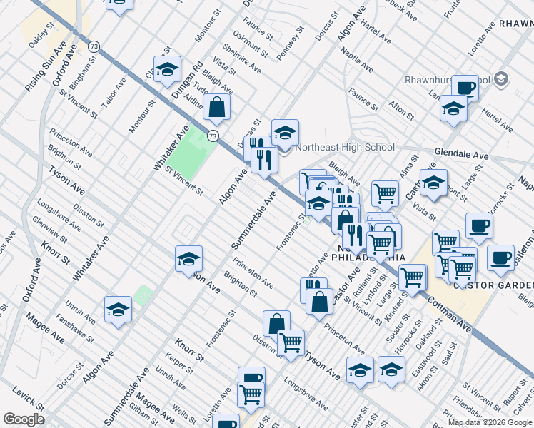 map of restaurants, bars, coffee shops, grocery stores, and more near 1209 Wellington Street in Philadelphia
