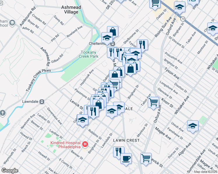 map of restaurants, bars, coffee shops, grocery stores, and more near 435 Fanshawe Street in Philadelphia