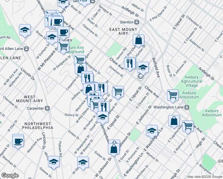 map of restaurants, bars, coffee shops, grocery stores, and more near 94 East Springer Street in Philadelphia