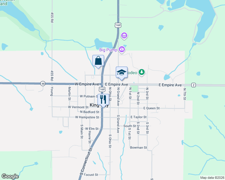map of restaurants, bars, coffee shops, grocery stores, and more near 210-214 N Ohio St in King City