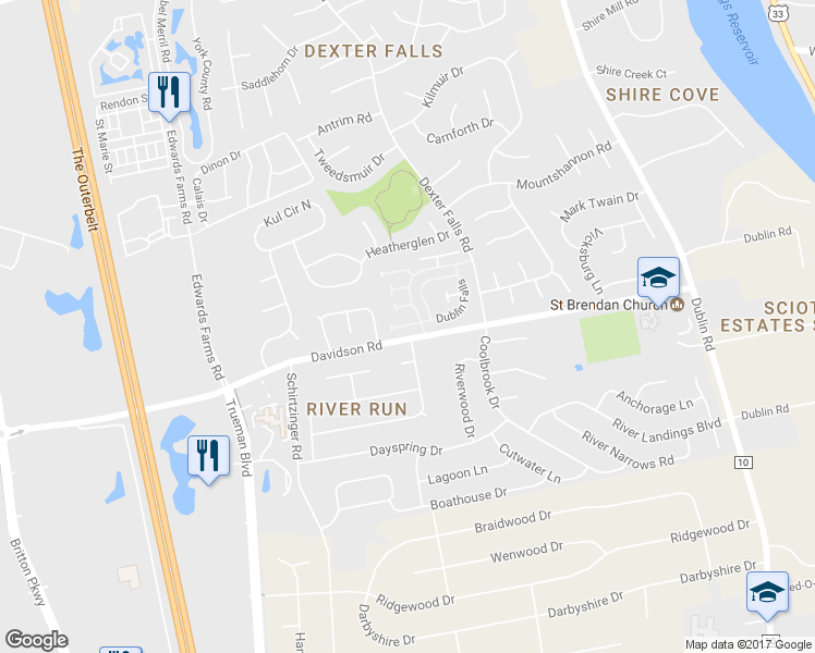 map of restaurants, bars, coffee shops, grocery stores, and more near 4805 Farber Row in Columbus