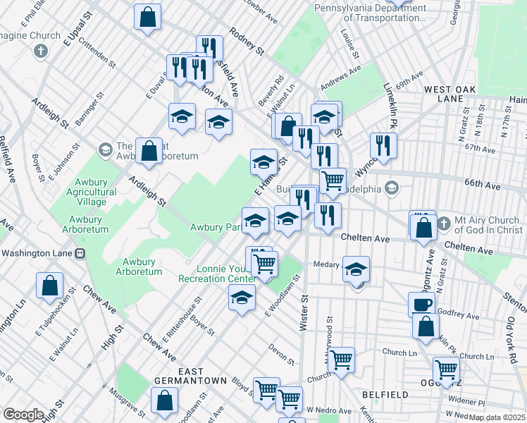 map of restaurants, bars, coffee shops, grocery stores, and more near 5837 Stockton Rd in Philadelphia