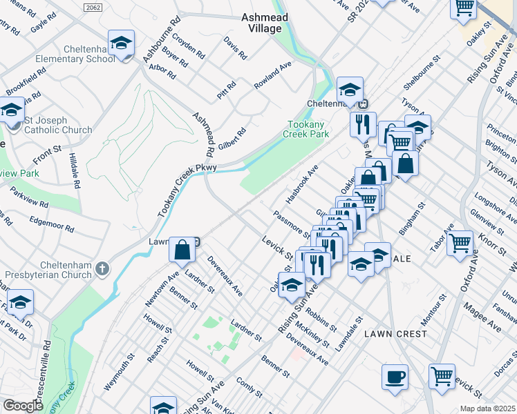 map of restaurants, bars, coffee shops, grocery stores, and more near 206 Passmore Street in Philadelphia