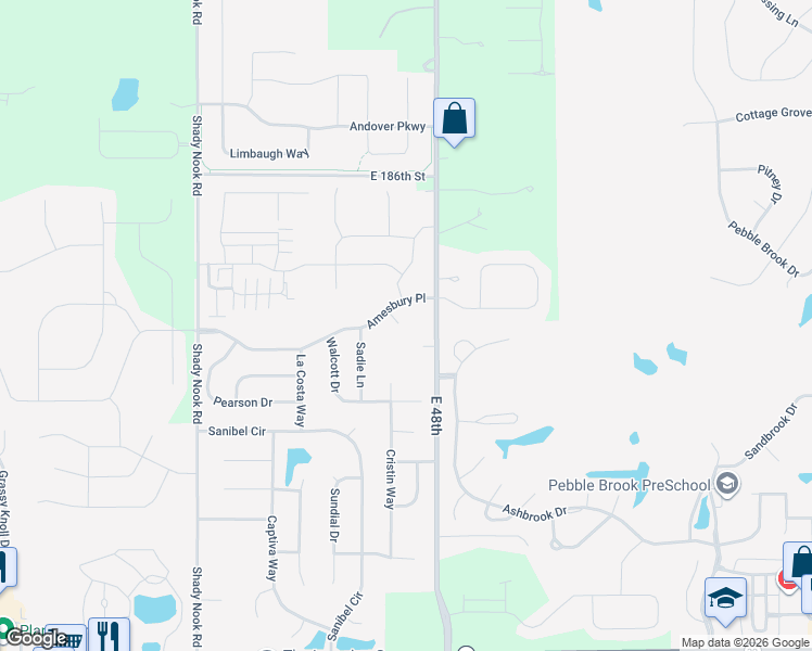 map of restaurants, bars, coffee shops, grocery stores, and more near 18215 Emma Circle in Noblesville