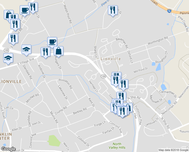 map of restaurants, bars, coffee shops, grocery stores, and more near 105 Cadwalader Circle in Exton