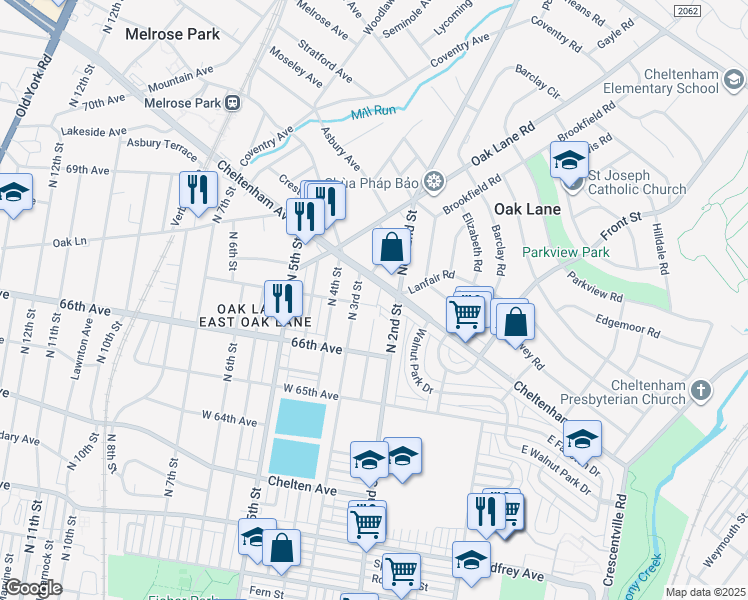 map of restaurants, bars, coffee shops, grocery stores, and more near 221 67th Avenue in Philadelphia