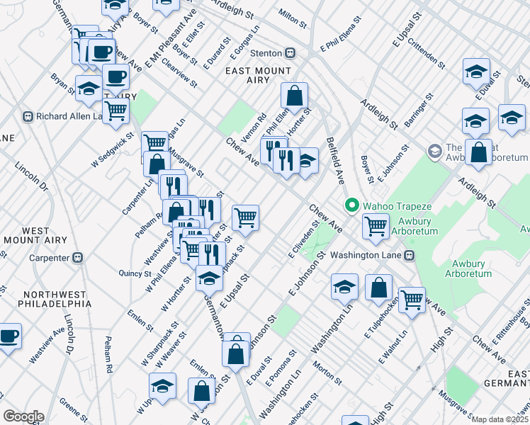 map of restaurants, bars, coffee shops, grocery stores, and more near 219 East Sharpnack Street in Philadelphia