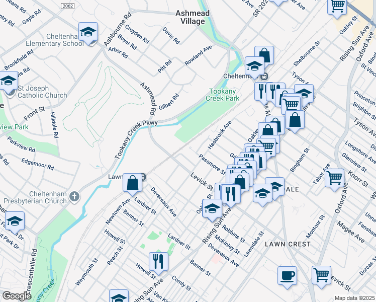 map of restaurants, bars, coffee shops, grocery stores, and more near 206 Passmore Street in Philadelphia