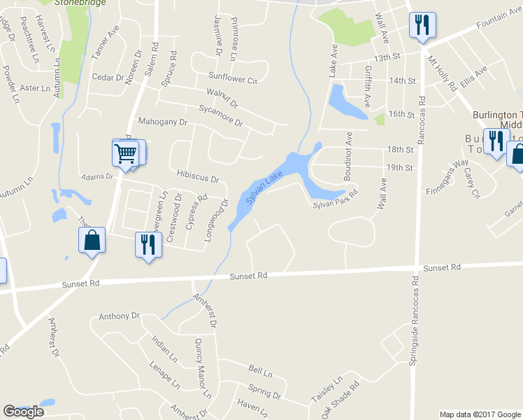 map of restaurants, bars, coffee shops, grocery stores, and more near 4 Compton Lane in Burlington