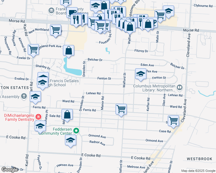 map of restaurants, bars, coffee shops, grocery stores, and more near 1951 East Beaumont Road in Columbus