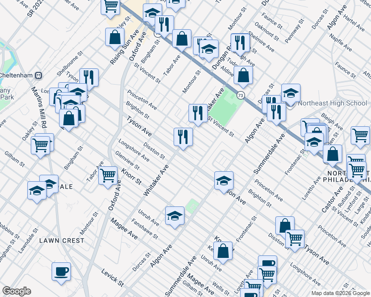 map of restaurants, bars, coffee shops, grocery stores, and more near 921 Brighton Street in Philadelphia