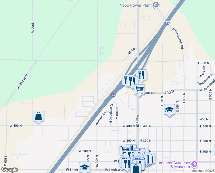 map of restaurants, bars, coffee shops, grocery stores, and more near 614 North 400 Wet in Payson