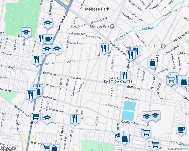 map of restaurants, bars, coffee shops, grocery stores, and more near 6628 North 8th Street in Philadelphia