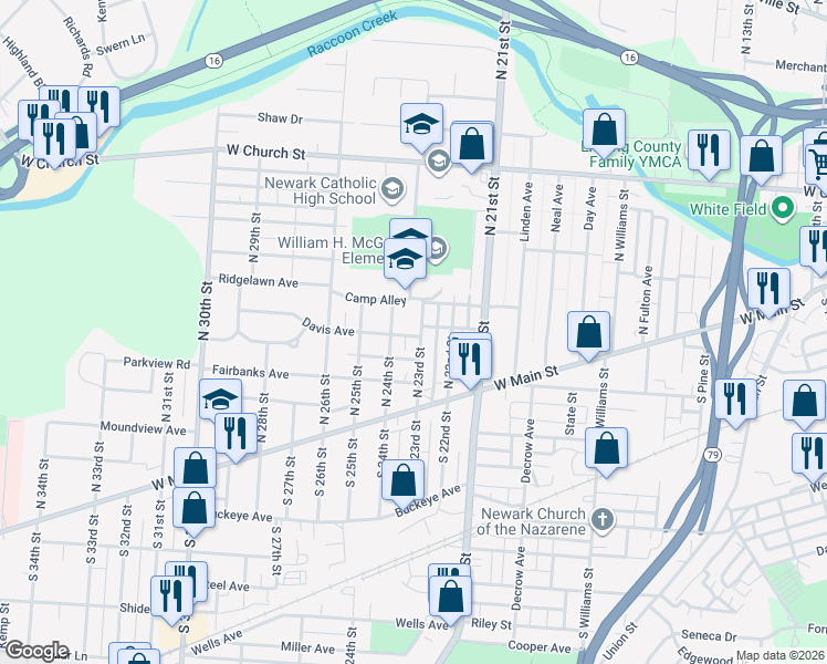 map of restaurants, bars, coffee shops, grocery stores, and more near 76 North 23rd Street in Newark