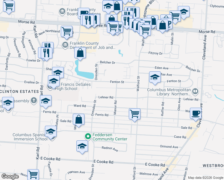 map of restaurants, bars, coffee shops, grocery stores, and more near 1903 East Beaumont Road in Columbus