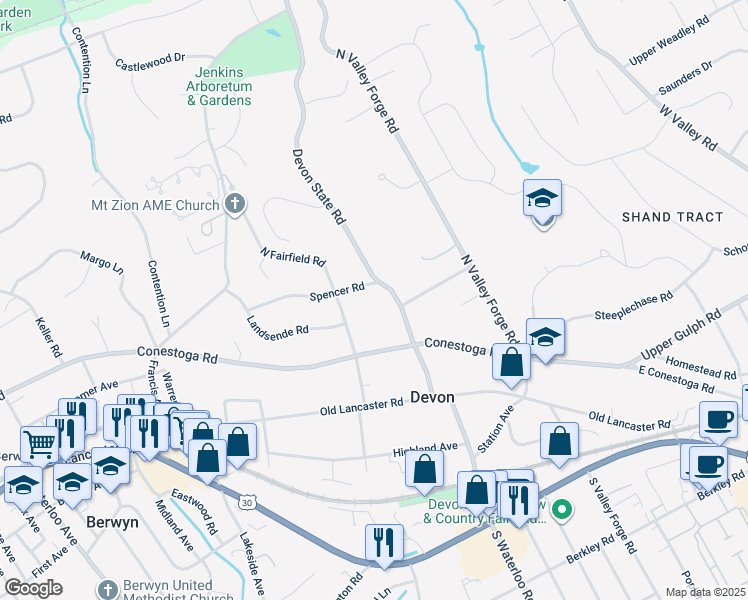 map of restaurants, bars, coffee shops, grocery stores, and more near 200 Spencer Road in Devon
