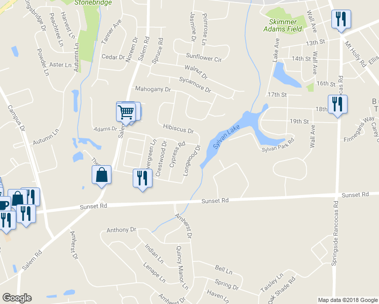 map of restaurants, bars, coffee shops, grocery stores, and more near 10 Longwood Drive in Burlington