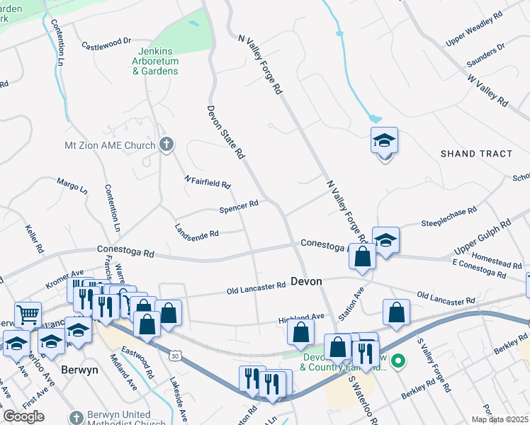 map of restaurants, bars, coffee shops, grocery stores, and more near 200 Spencer Road in Devon