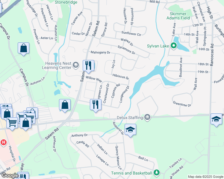 map of restaurants, bars, coffee shops, grocery stores, and more near 16 Cypress Road in Burlington