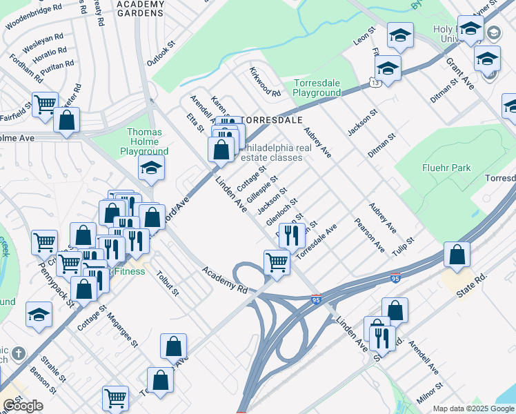 map of restaurants, bars, coffee shops, grocery stores, and more near 9212 Jackson Street in Philadelphia