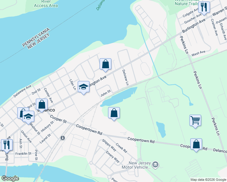 map of restaurants, bars, coffee shops, grocery stores, and more near 18 Edwards Avenue in Delanco