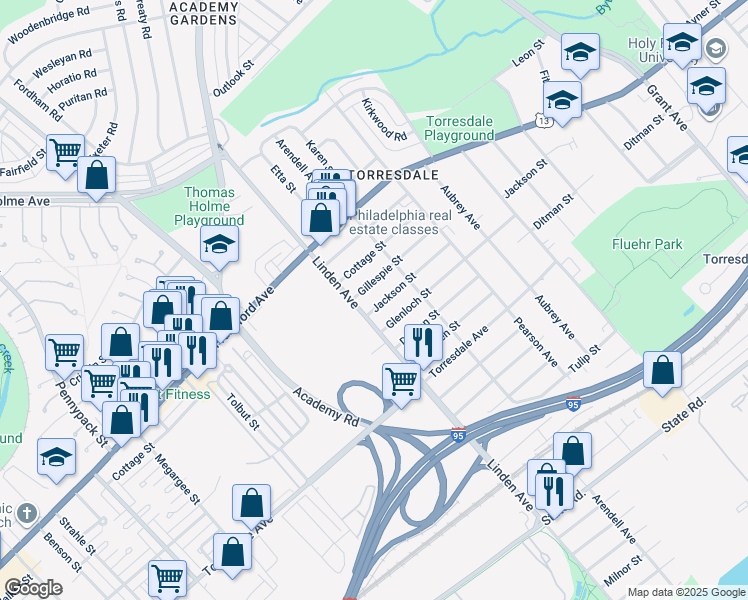 map of restaurants, bars, coffee shops, grocery stores, and more near 9212 Jackson Street in Philadelphia