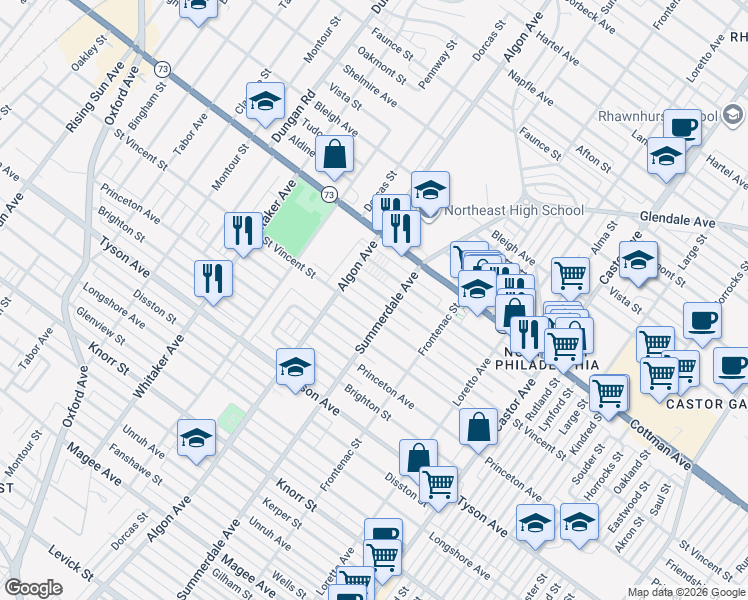 map of restaurants, bars, coffee shops, grocery stores, and more near 1128 Wellington Street in Philadelphia